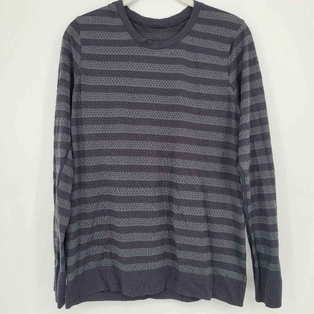 Lululemon stripe grey black breathable long sleeve breezy top size 6